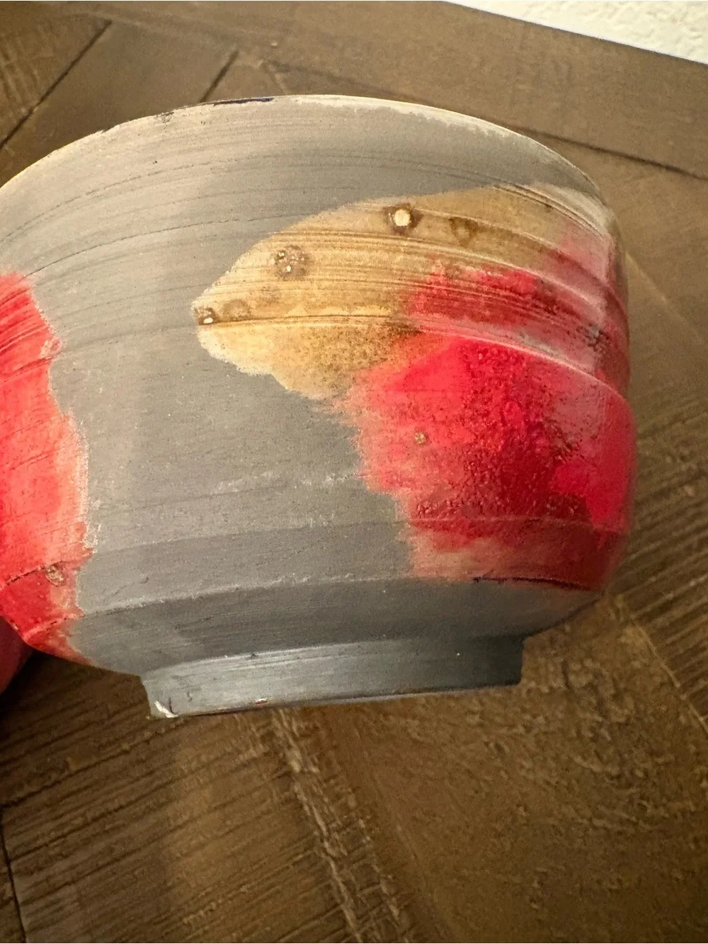 Handmade Red and Blue Ceramic Bowl Planter - Home Accents